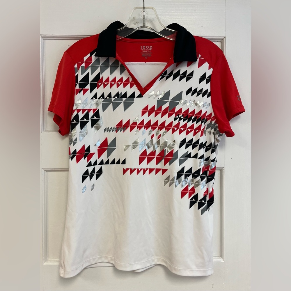 IZOD Cool FX PerformX Womens Sz M Short Sleeve Golf Tennis Shirt Stretch EUC Red